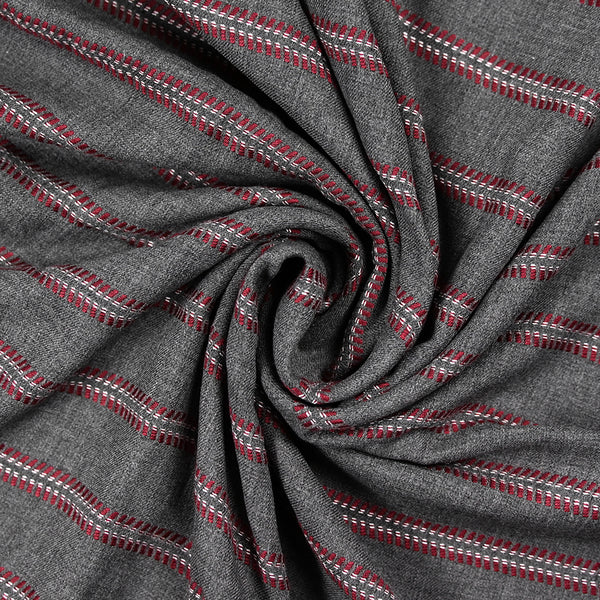 Sergé de viscose esprit chevron rouge fond gris anthracite