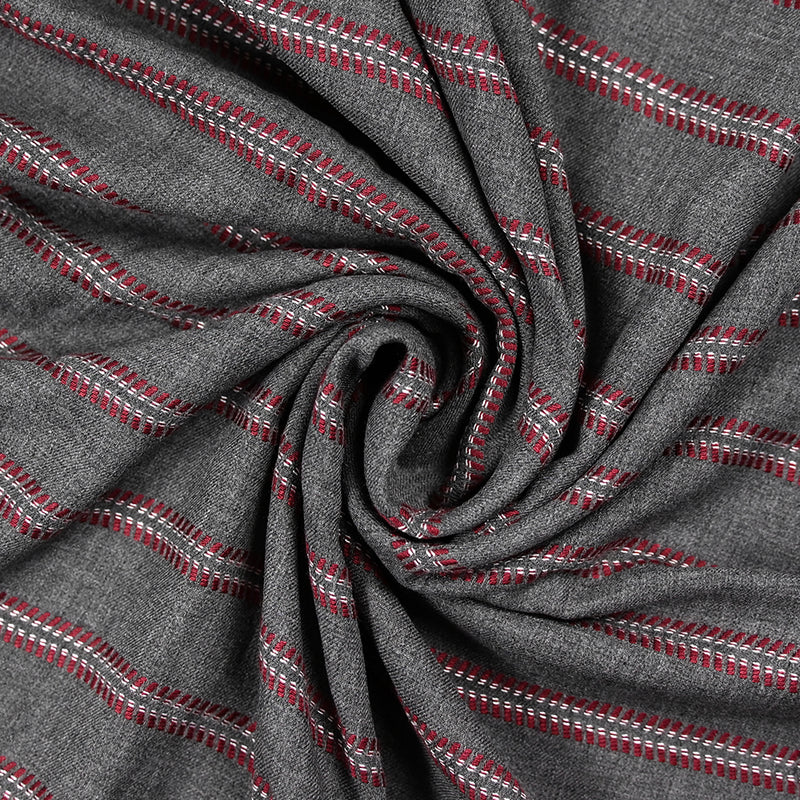 Sergé de viscose esprit chevron rouge fond gris anthracite