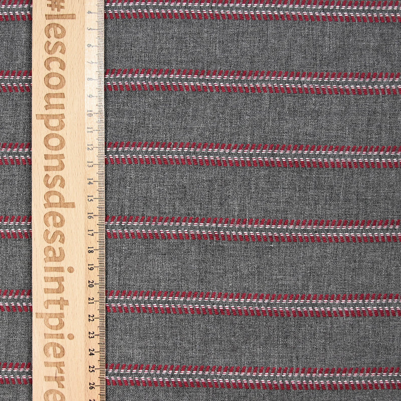 Sergé de viscose esprit chevron rouge fond gris anthracite