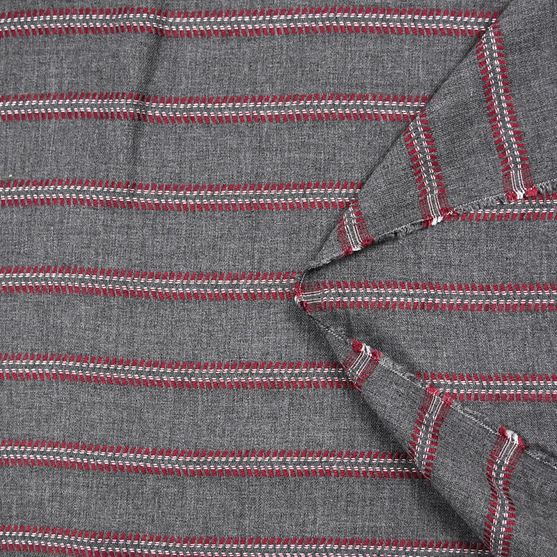 Sergé de viscose esprit chevron rouge fond gris anthracite