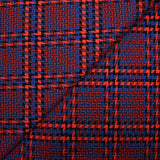 Maille jacquard polyviscose pied-de-poule corail, noir fond bleu roi