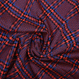 Maille jacquard polyviscose pied-de-poule corail, noir fond bleu roi
