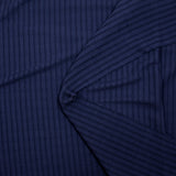 Flowing viscose knit with navy blue openwork stripes