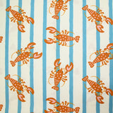 Coton imprimé homard et rayure bleue fond écru