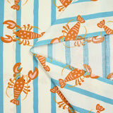 Coton imprimé homard et rayure bleue fond écru