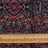 Jacquard polycoton baroque violet et corail fond noir