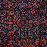 Jacquard polycoton baroque violet et corail fond noir