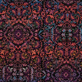 Jacquard polycoton baroque violet et corail fond noir