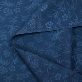 Satin 100% soie jacquard hirondelles et fleurs bleu marine