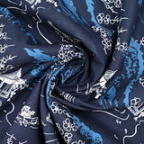 Coton imprimé japonisant fond bleu marine