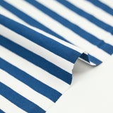 Jersey de coton rayé bleu minéral et blanc