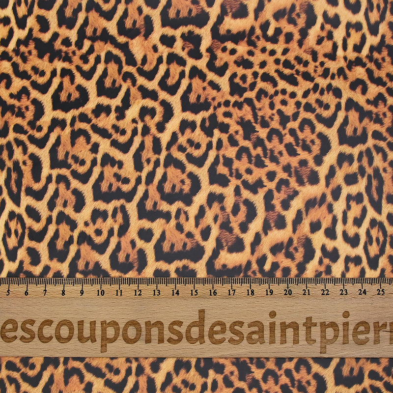 Tissu imperméable déperlant imprimé fourrure léopard fond jaune
