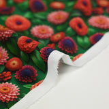 Coton imprimé fleurs trompe l'oeil fond vert