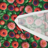 Coton imprimé fleurs trompe l'oeil fond vert