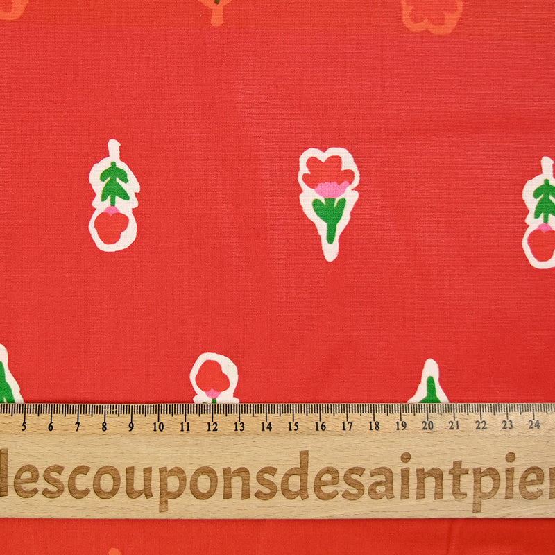 Coton imprimé petites fleurs fond rouge