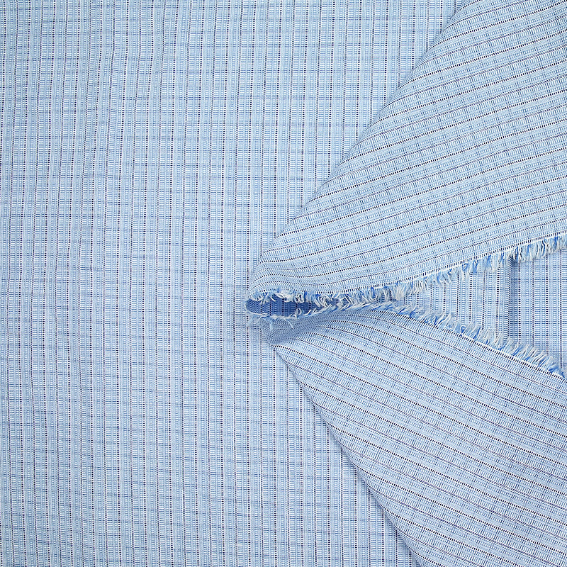 Cotton woven shirt dyed blue stripes white background