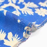 Lin viscose imprimée palmier baroque beige fond bleu