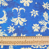 Lin viscose imprimée palmier baroque beige fond bleu