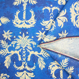 Lin viscose imprimée palmier baroque beige fond bleu