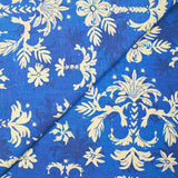 Lin viscose imprimée palmier baroque beige fond bleu