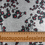 Lamé Silver Jersey Printed Red and Black Sakura Flower