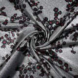 Lamé Silver Jersey Printed Red and Black Sakura Flower
