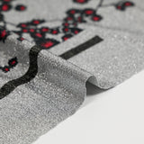 Lamé Silver Jersey Printed Red and Black Sakura Flower