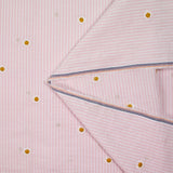 Dyed woven cotton embroidered daisy white and pink striped background