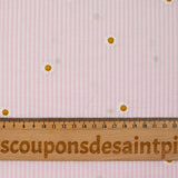 Dyed woven cotton embroidered daisy white and pink striped background