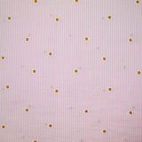 Dyed woven cotton embroidered daisy white and pink striped background