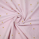 Dyed woven cotton embroidered daisy white and pink striped background