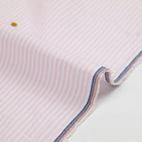 Dyed woven cotton embroidered daisy white and pink striped background