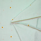 Dyed woven cotton embroidered daisy white and green striped background
