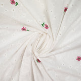 Bordado ingles bordado flores rosa fondo blanco