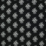 Crêpe printed gray flower medallion black background