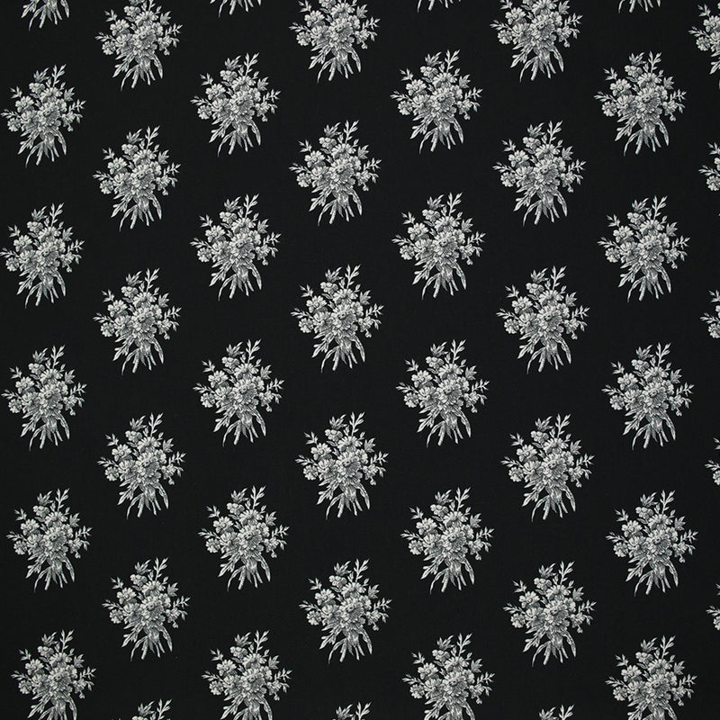 Crêpe printed gray flower medallion black background