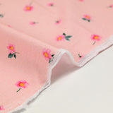 Coton rayé imprimé petite fleur rose fond rose