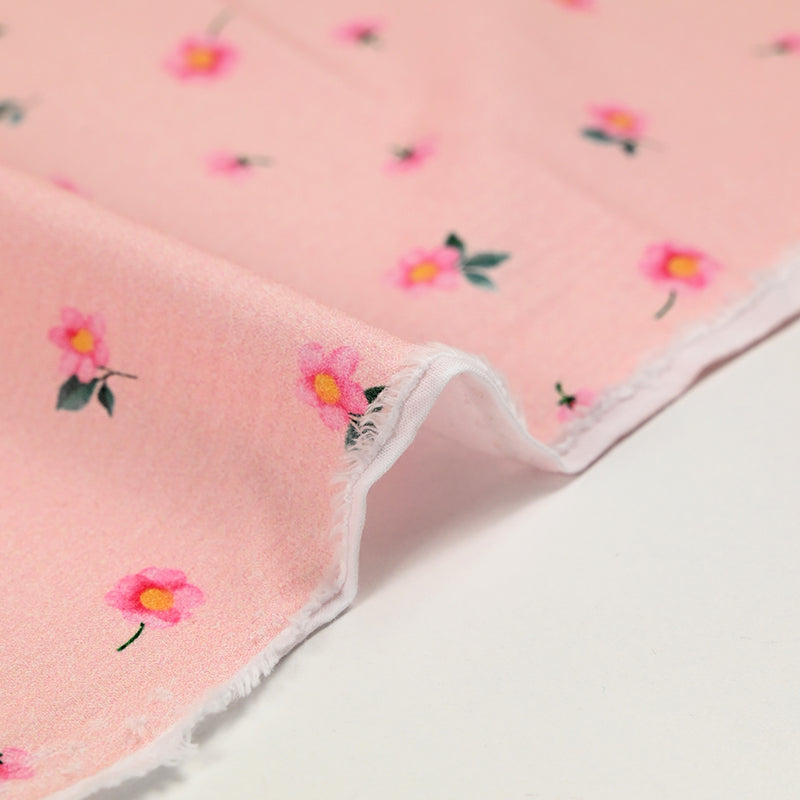 Coton rayé imprimé petite fleur rose fond rose
