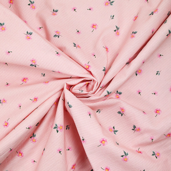 Coton rayé imprimé petite fleur rose fond rose