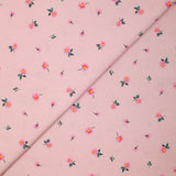 Coton rayé imprimé petite fleur rose fond rose