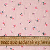 Coton rayé imprimé petite fleur rose fond rose