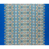 Satin polyester imprimé ornements floraux et cachemire beige fond bleu roi