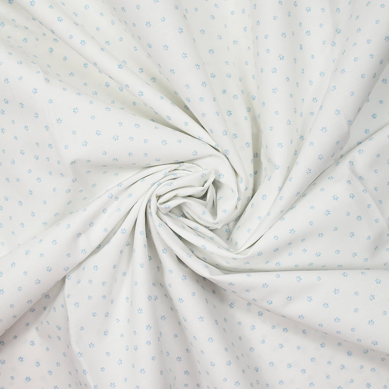 Coton chemise explosion mini fleur bleu ciel fond blanc