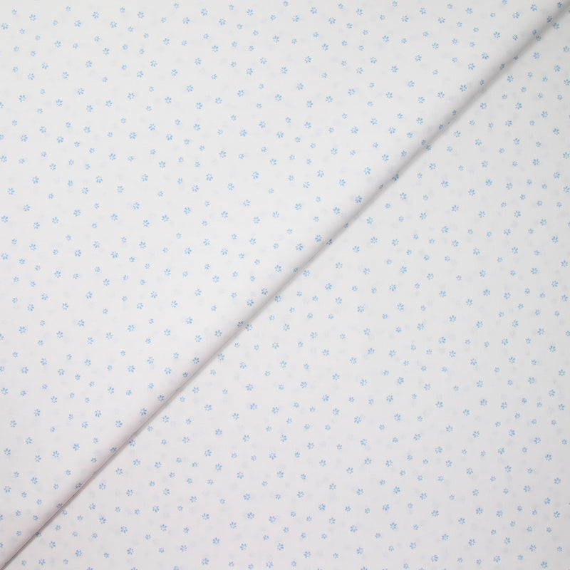 Coton chemise explosion mini fleur bleu ciel fond blanc