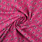 Coton indien imprimé Sati turquoise et blanc fond rose