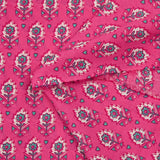Coton indien imprimé Sati turquoise et blanc fond rose