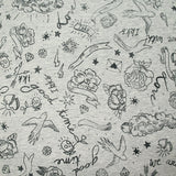 Jersey french terry coton imprimé rock gris chiné