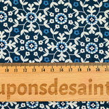 Indian cotton printed white floral mosaic with denim blue background