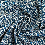 Indian cotton printed white floral mosaic with denim blue background
