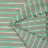 Voile 100% coton tissé-teint multi rayure menthe et kaki fond écru